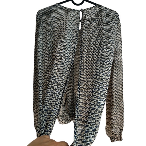 2/$15 ark&co. S Blouse with Draping black and tan pattern sheer - Picture 7 of 10